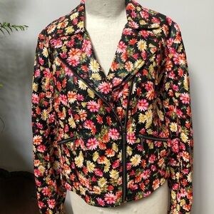 𝅺XHILARATION Daisy floral faux leather‎ motorcycle jacket